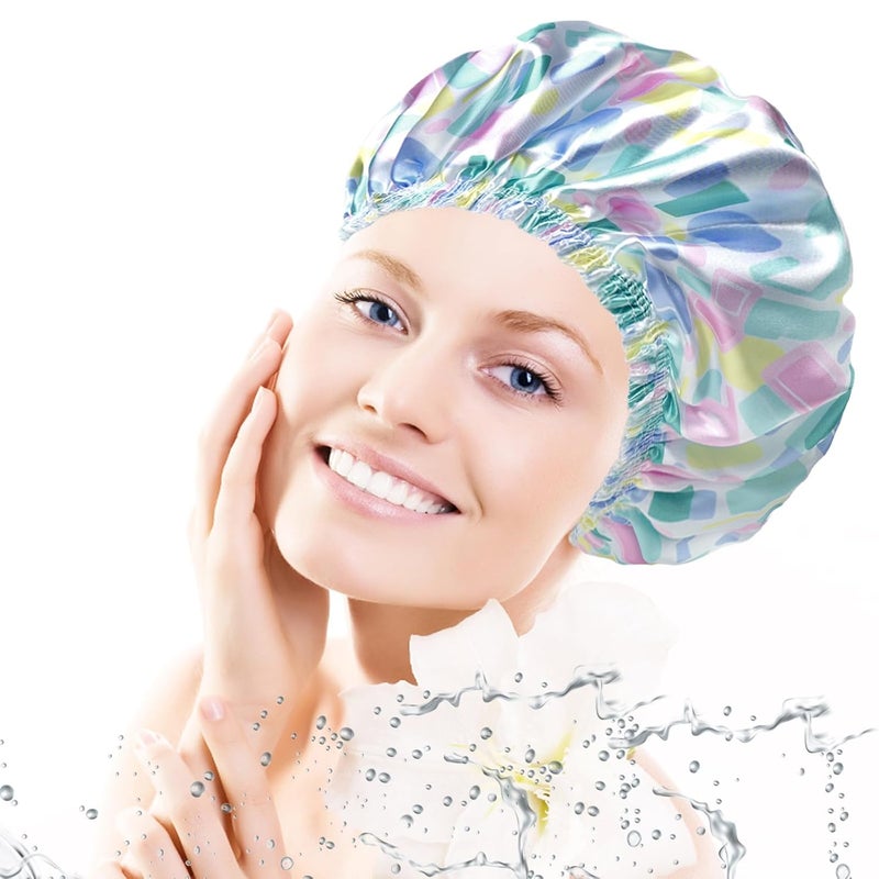 CHFONG Shower Caps for Women, 4 PCS Elastic and Reusable Bath Caps, Double Layers Shower Cap Reusable Waterproof, Bathing Shower Caps, Environmental Bath Hair Protection Cap - Bow - Image 2